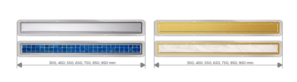 Confluo Premium Line se proizvodi u 7 različitih dužina i 6 tipova rešetki. Poseduju 2 u 1 sistem, koji omogućava rotiranje rešetke i korišćenje rešetke od nerđajućeg čelika ili rešetke sa 24-karatnom pozlatom i rešetke sa pločicom ili staklom. Premium Line ima DN 50 mm horizontalnu bazu, koja omogućava protok od čak 48 l/min. Minimalna visina ugradnje je samo 52 mm, što čini naš ‚‚Premium“ najnižim slivnikom na svetu sa DN 50 mm izlazom.