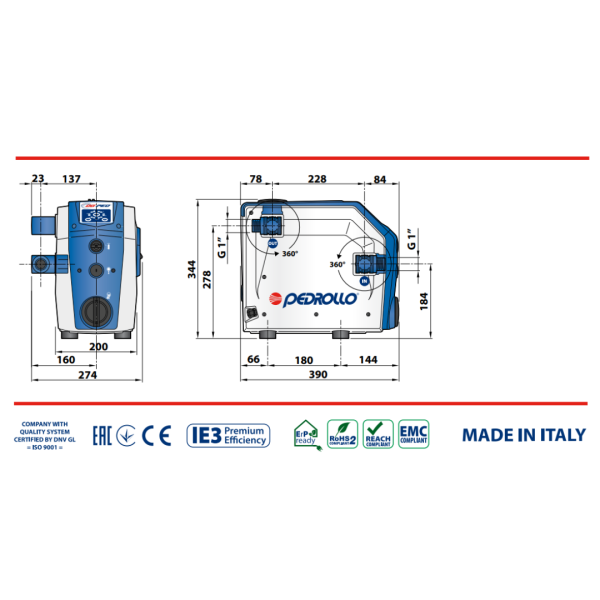 Pumpa DG 230V 1.1kw PEDROLLO je automatski sistem za povišenje pritiska sa inverterom. DG PED je automatski sistem za povišenje pritiska sa inverterom koji integriše: • visokoefikasna samousisna pumpa; • ekspanzioni sud; • senzori pritiska i protoka; • nepovratni ventil.