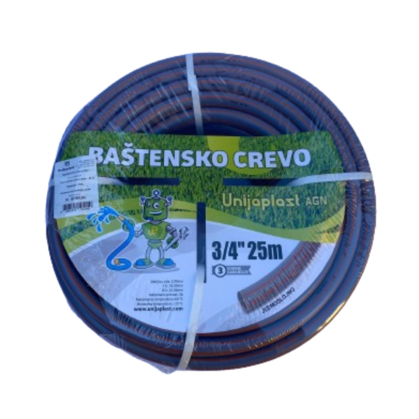 Baštensko crevo 3/4c 25m kvalitetno za efikasno navodnjavanje vaše bašte. Idealno za sve vrtne potrebe, otporno na UV zrake i hemikalije.